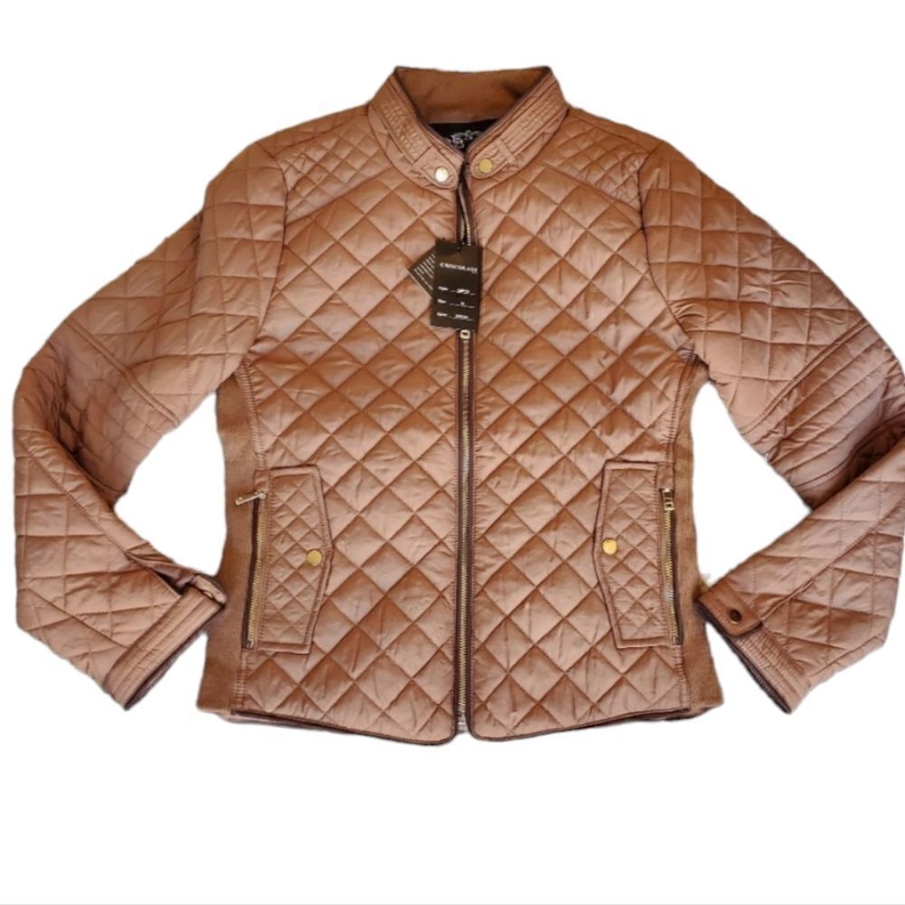 Women' Bomber Jacket with Zipped Pockets Color Brown‎